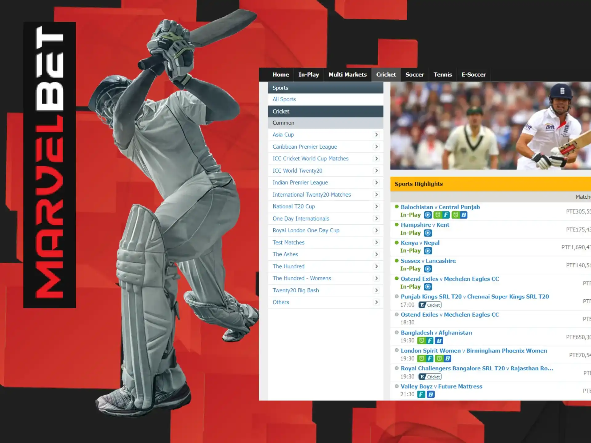 You will find various cricket leagues to bet on at MarvelBet.