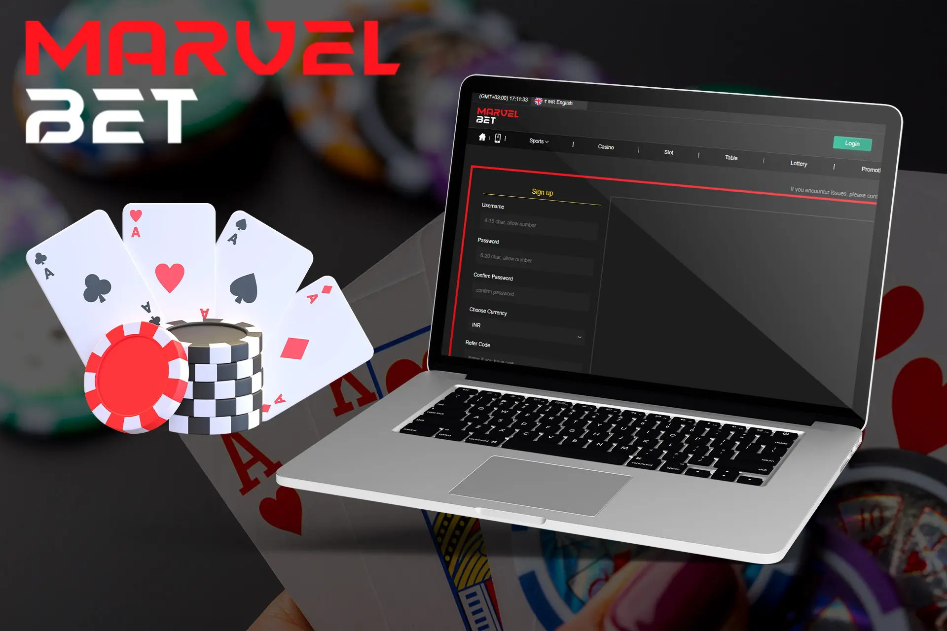 Sign up for the MarvelBet casino.