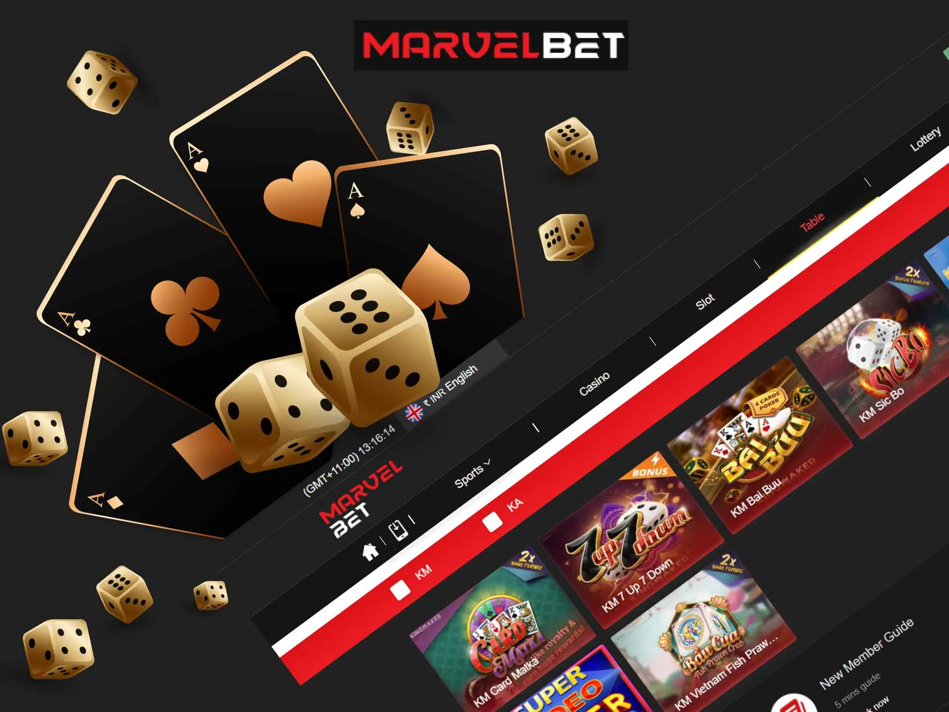 Play casino games against the real dealers at MarvelBet.