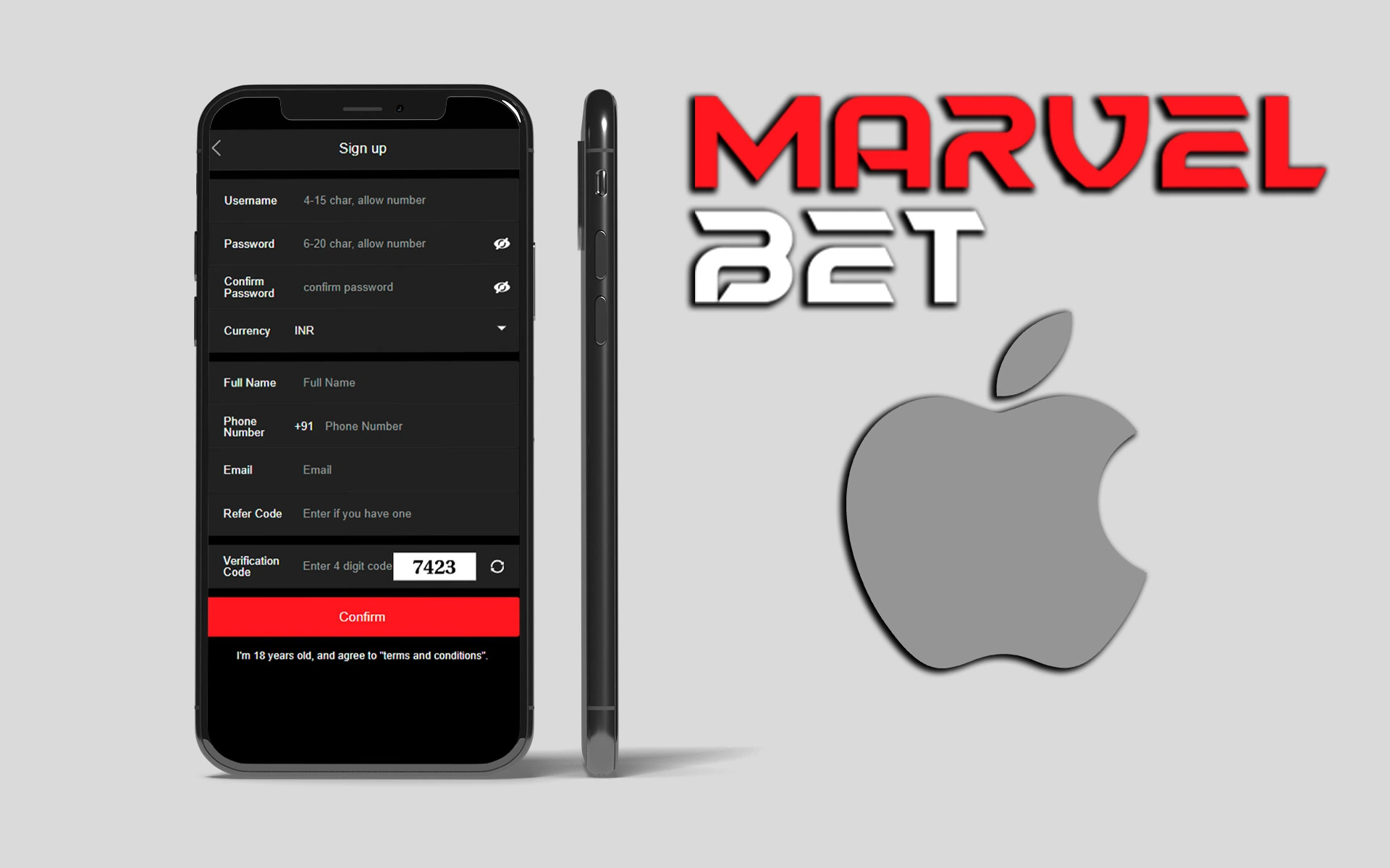 Register at MarvelBet via your iPhone.