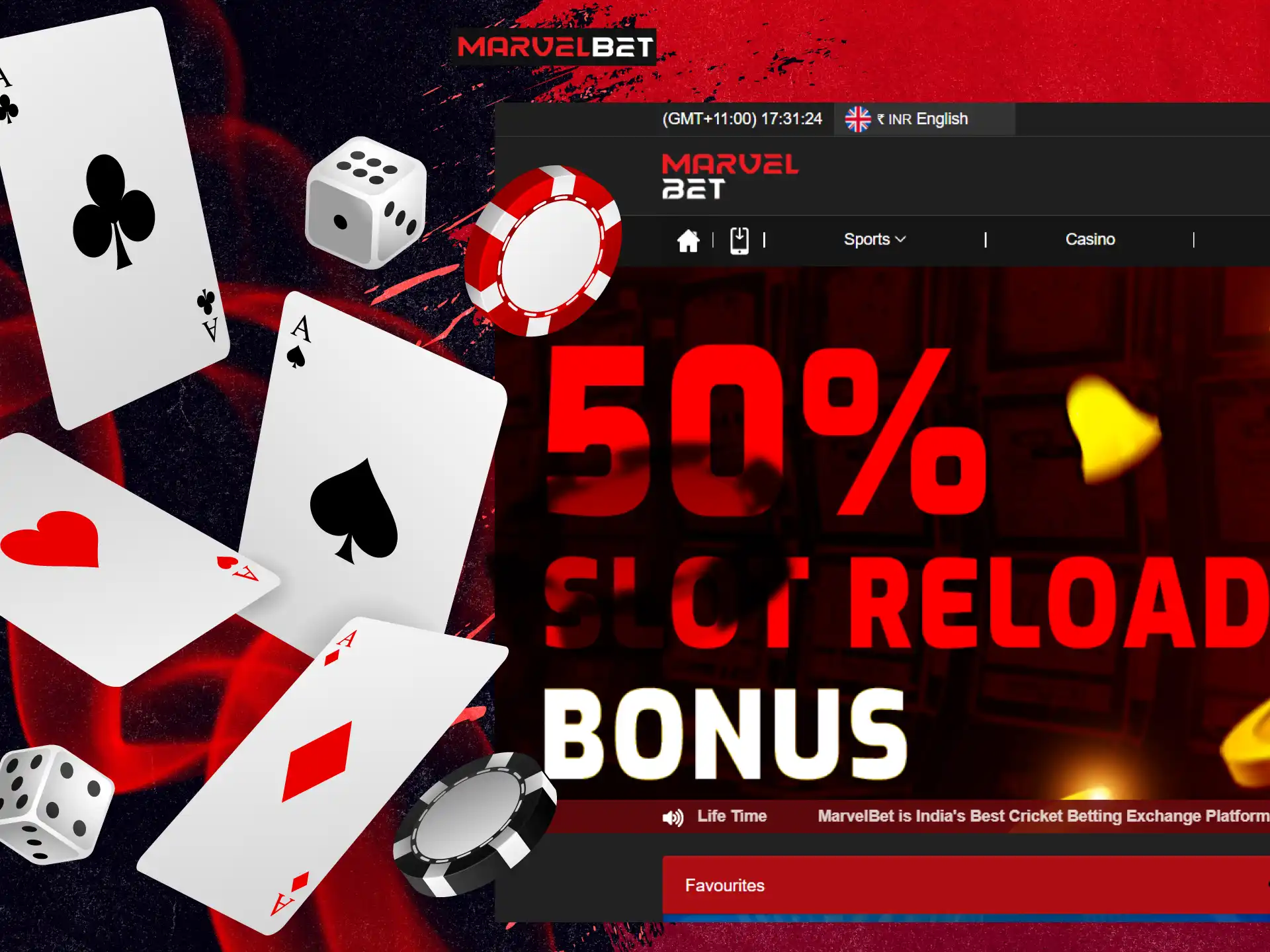 Get a bonus of up to 1500 INR on casino games.